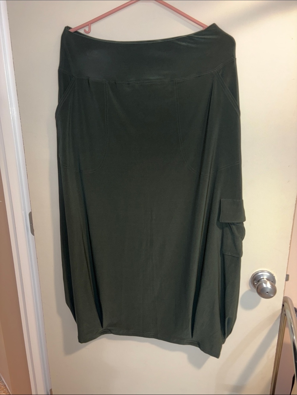 OG Sympli Olive Green long Skirt with Side Cargo Pocket and tapered hem
